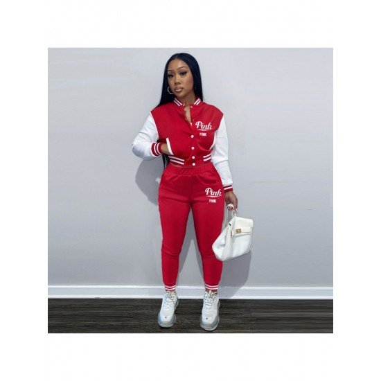 Baseball Coats Matching 2 Piece Outfit Sets For Women