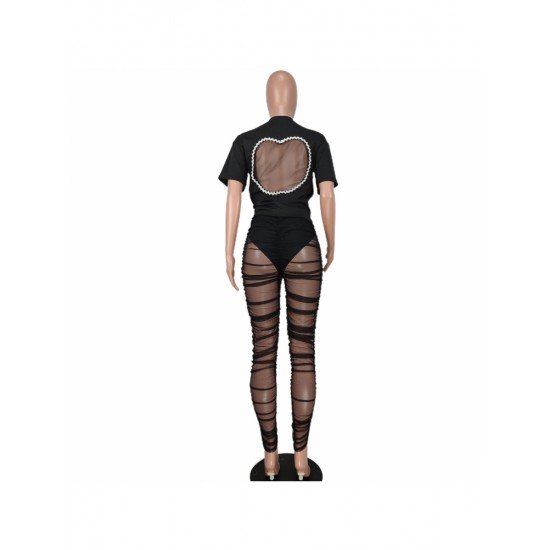  Black See Through Top And Mesh Trouser Suit