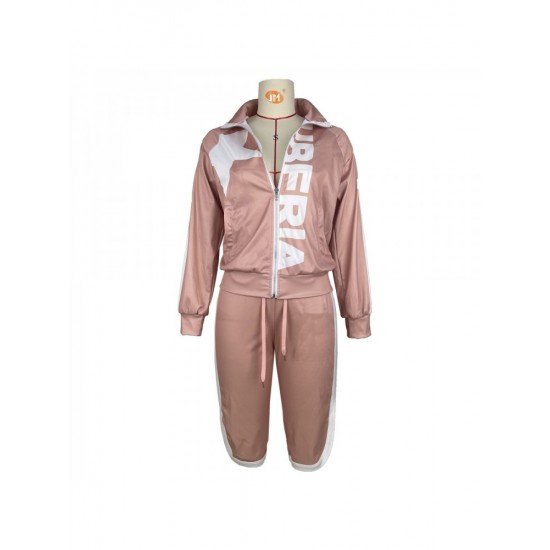  Casual Letter Zipper Hooded Women's Two-Piece Set