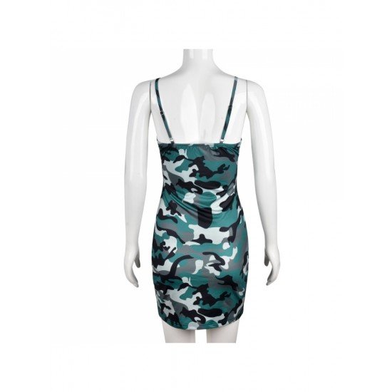  2022 Sexy V Neck Camouflage Women's Sleeveless Dress