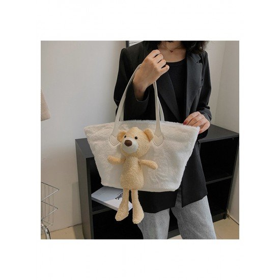  Cute Bear Plush Pure Color Large Capacity Bag