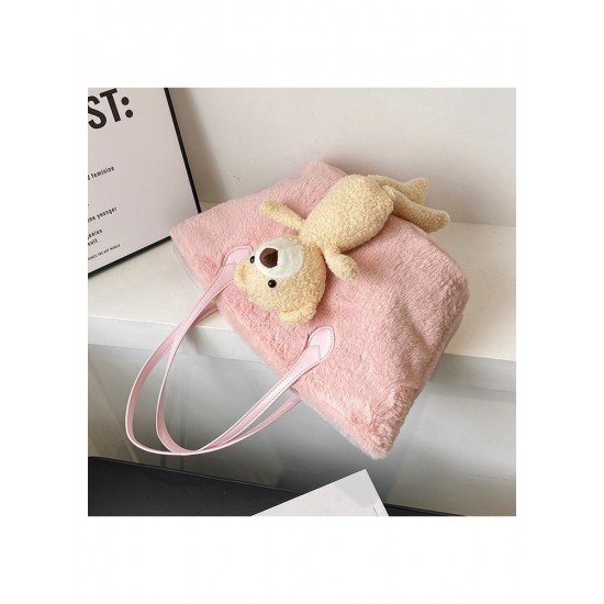  Cute Bear Plush Pure Color Large Capacity Bag