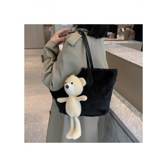  Cute Bear Plush Pure Color Large Capacity Bag