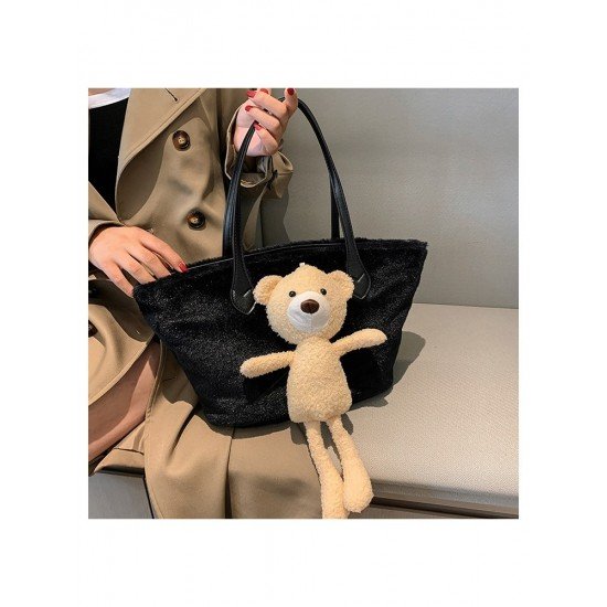  Cute Bear Plush Pure Color Large Capacity Bag