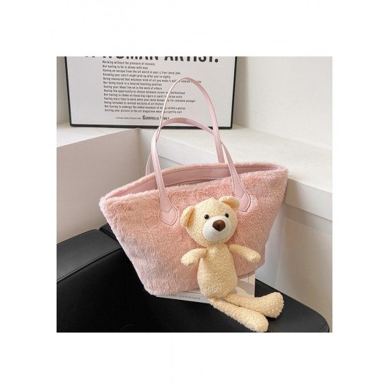  Cute Bear Plush Pure Color Large Capacity Bag