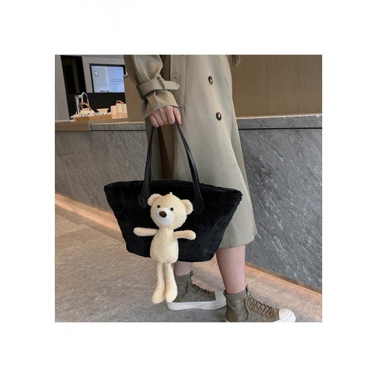  Cute Bear Plush Pure Color Large Capacity Bag