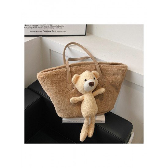  Cute Bear Plush Pure Color Large Capacity Bag