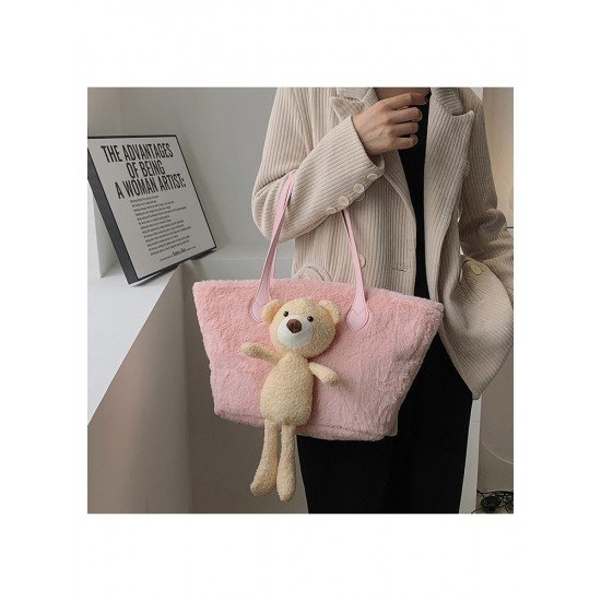  Cute Bear Plush Pure Color Large Capacity Bag