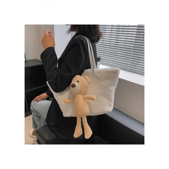  Cute Bear Plush Pure Color Large Capacity Bag