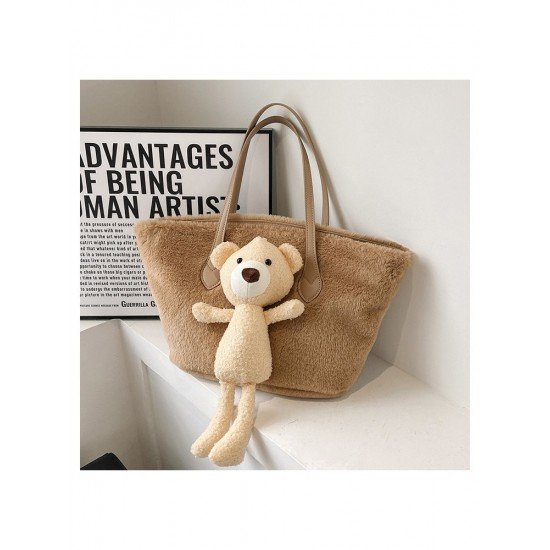  Cute Bear Plush Pure Color Large Capacity Bag