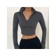 Fall Solid Long Sleeve Half Zipper Tops