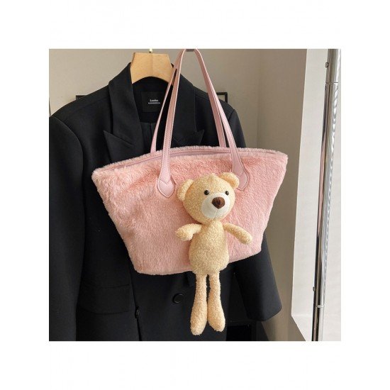  Cute Bear Plush Pure Color Large Capacity Bag