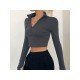 Fall Solid Long Sleeve Half Zipper Tops