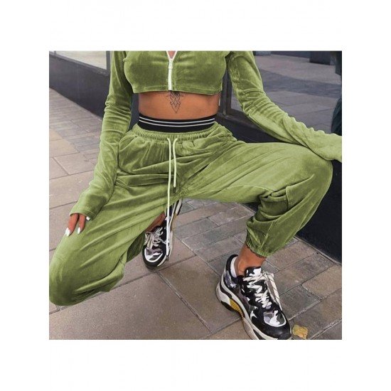 Street Sports Cropped Top And Trouser Sets For Women