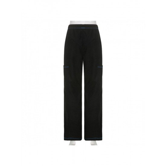  Corduroy Black Straight Leg Drawstring Ladies Trousers