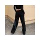  Corduroy Black Straight Leg Drawstring Ladies Trousers