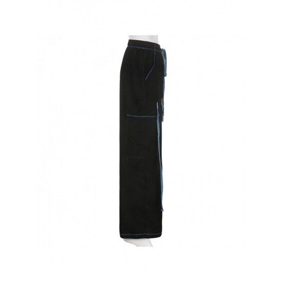  Corduroy Black Straight Leg Drawstring Ladies Trousers