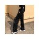  Corduroy Black Straight Leg Drawstring Ladies Trousers