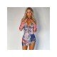 V Neck Printed Long Sleeve Mini Dress