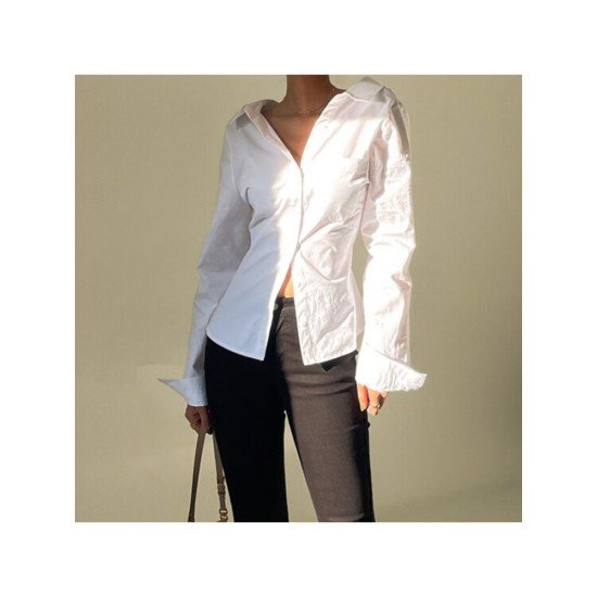 New Simple White Long Sleeve Blouse For Ladies