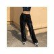  Corduroy Black Straight Leg Drawstring Ladies Trousers