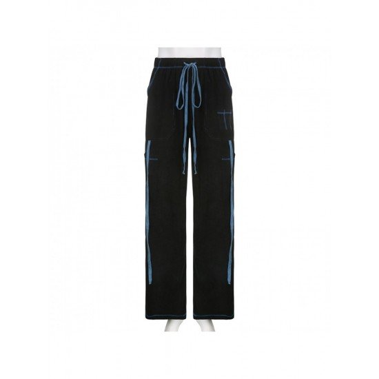  Corduroy Black Straight Leg Drawstring Ladies Trousers