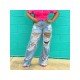  Fashion Pure Color Ripped Women's Denim Jeans