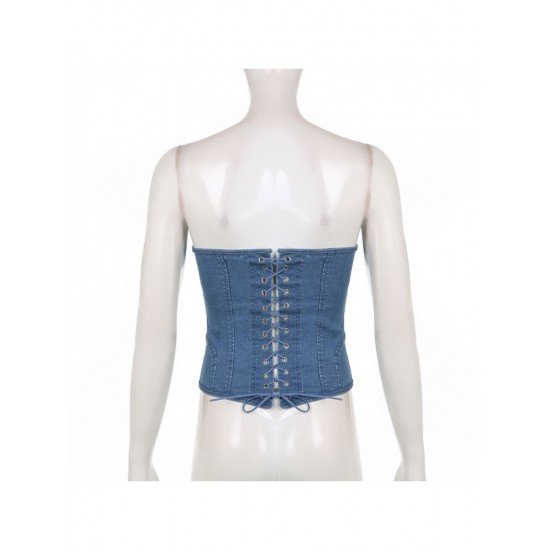 Ladies Denim Tie Wrap Strapless Tops