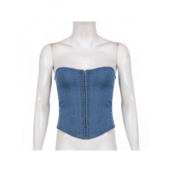 Ladies Denim Tie Wrap Strapless Tops