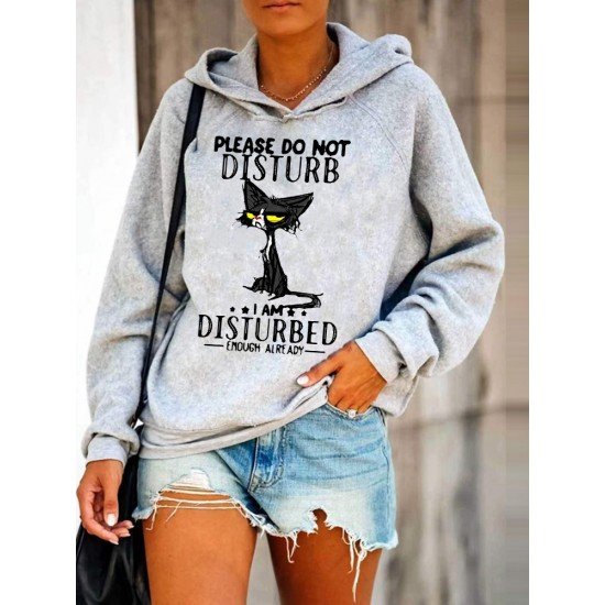 Cat Letter Graphic Hooded Collar Tops For Women