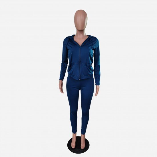  Women's Leisure Sports Pure Color Zipper Hooded Suit