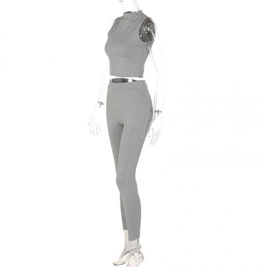  Round Neck Crop Top And Tight Trouser Sets