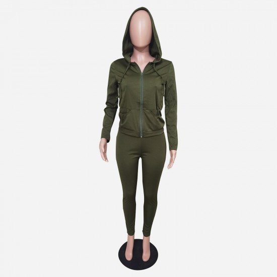  Women's Leisure Sports Pure Color Zipper Hooded Suit