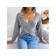  Pure Color Cross V-Neck Navel Sweater