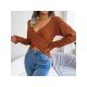  Pure Color Cross V-Neck Navel Sweater