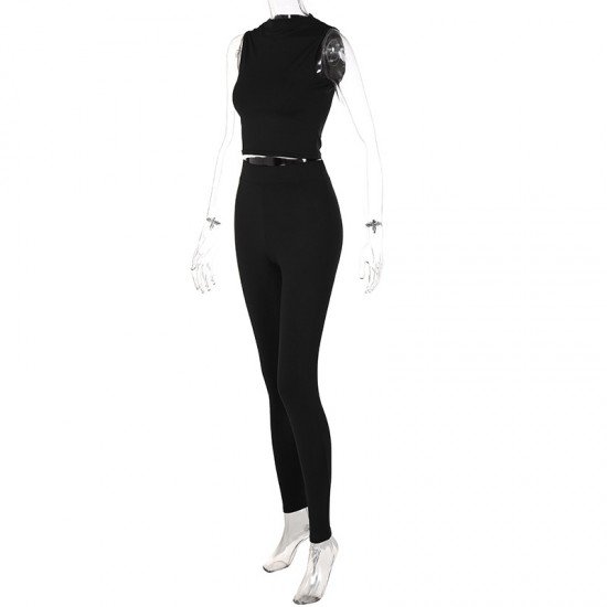  Round Neck Crop Top And Tight Trouser Sets