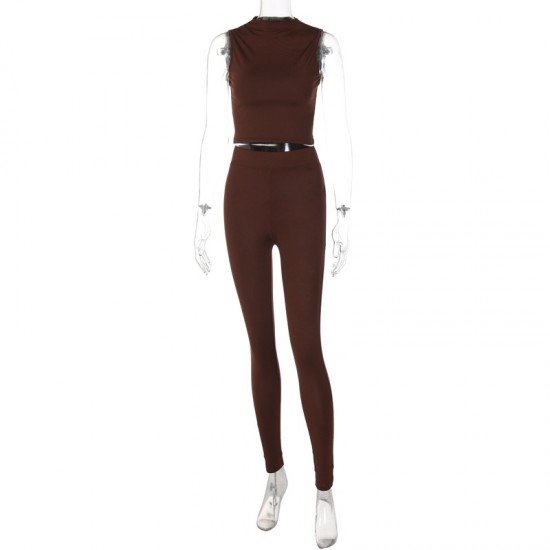  Round Neck Crop Top And Tight Trouser Sets