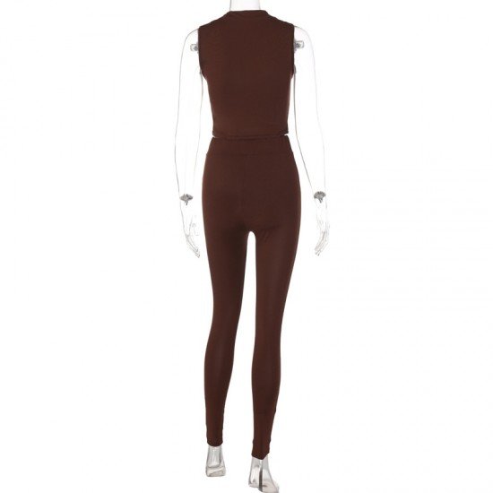  Round Neck Crop Top And Tight Trouser Sets