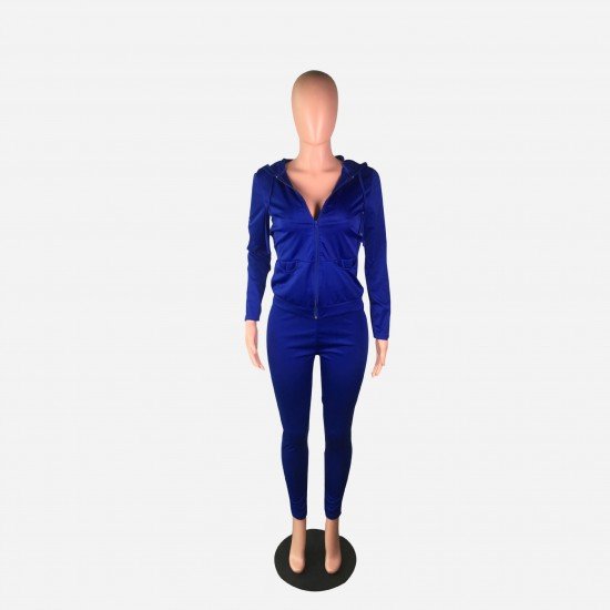  Women's Leisure Sports Pure Color Zipper Hooded Suit