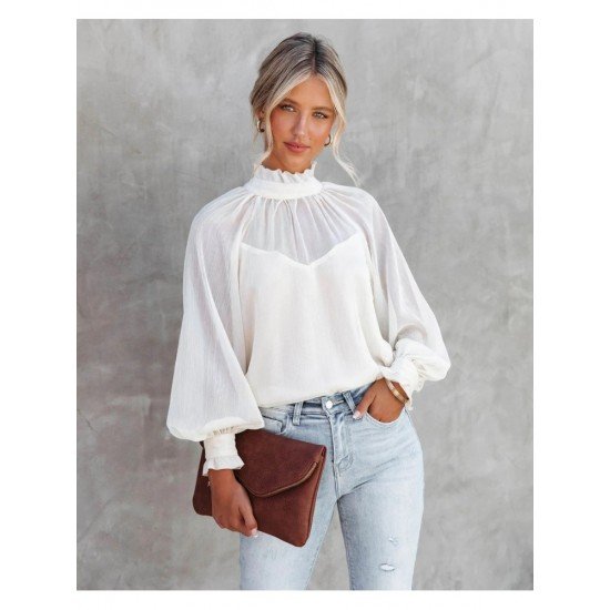  2022 Lantern Sleeve Pure Color Women's Blouse