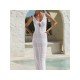 V Neck White Sleeveless Tie Wrap Maxi Dress