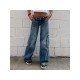 Y2K Style Straight Leg Low Rise Blue Jeans