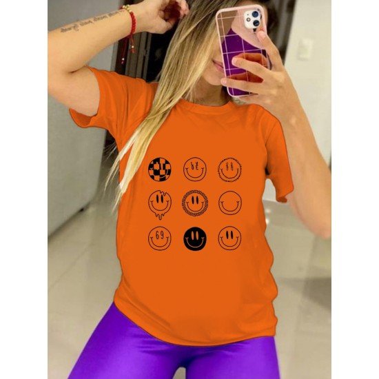 Smile Face Graphic Summer Tops For Women