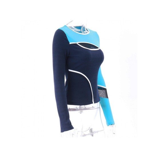 Patchwork Color Blocking Long Sleeve Ladies Tops