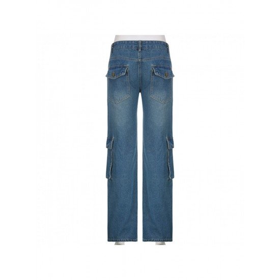 Y2K Style Straight Leg Low Rise Blue Jeans