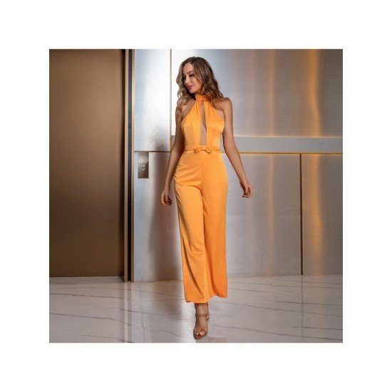 Open Back Halter Wide Leg Jumpsuits For Women