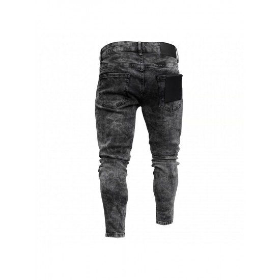  Fashion Pure Color Ripped Men's Denim Jeans