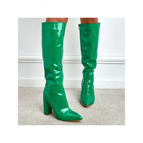 Street Solid Zipper Chunky High Boots