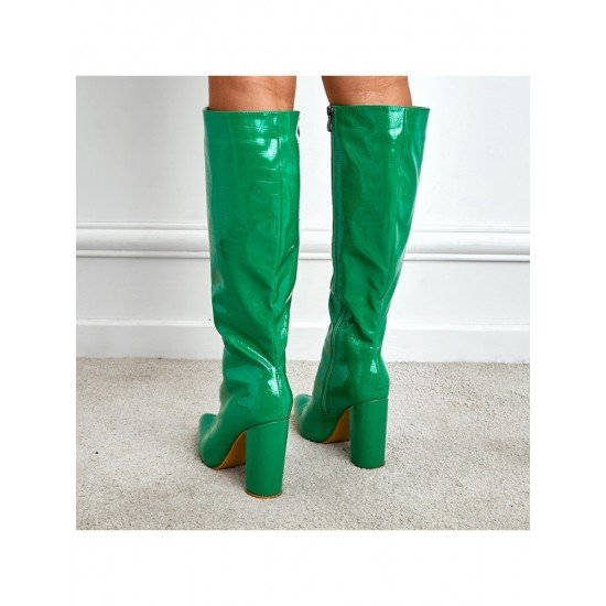 Street Solid Zipper Chunky High Boots