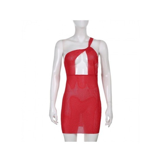 Sexy Club One Shoulder Red Cut Out Mini Dress